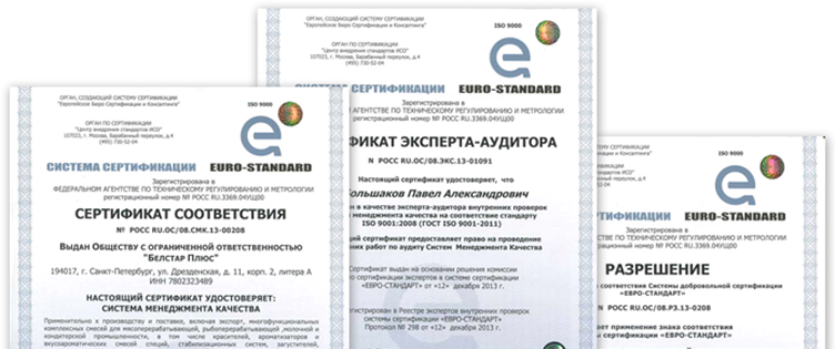 Стандартный пакет документом, выдаваемый по итогам сертификации СМК.